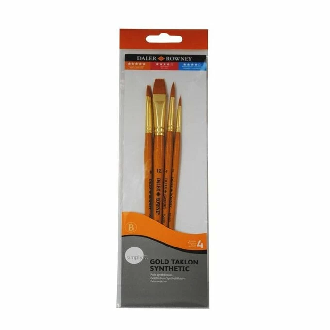 Promo π Daler-Rowney Gold Taklon Assorted Synthetic Brushes 4 Pack β€οΈ 1 Promo π Daler-Rowney Gold Taklon Assorted Synthetic Brushes 4 Pack β€οΈ